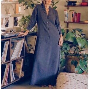 Oddbird Co. Kaftan Turkish Linen Lounge Dress in Blue Size S Small EUC!!